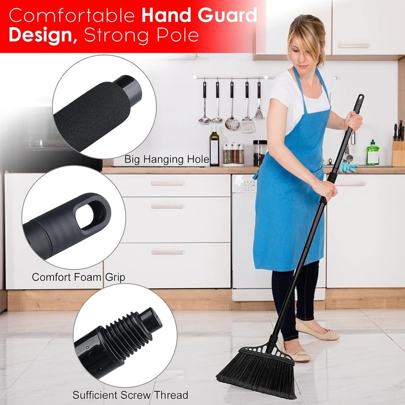 Tiumso 3-Pack Heavy Duty Broom, Commercial Broom with 55" Long Handle Outdoor Indoor, Industrial Brooms for Sweeping Garage Concrete Courtyard Patio Home Kitchen Office - All Black - Image 3